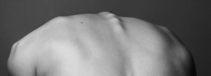 grayscale photo of persons back